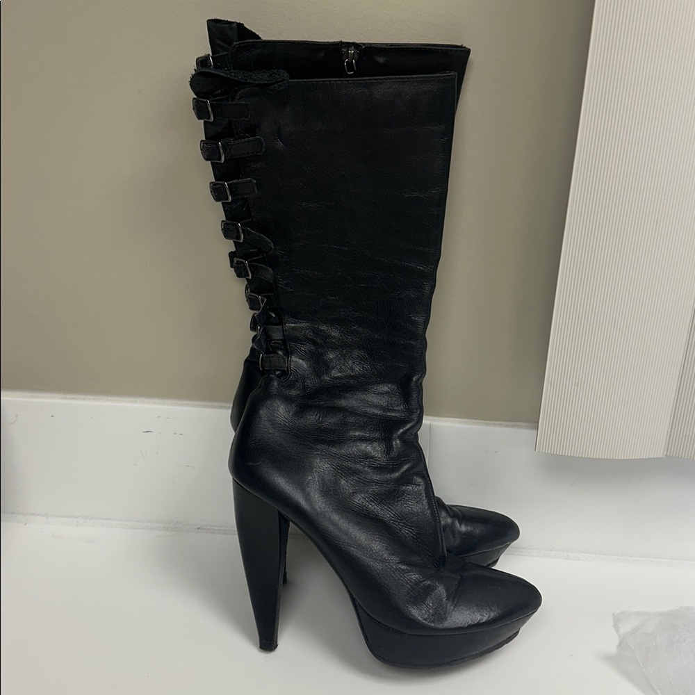 Black Knee-High Leather Boots